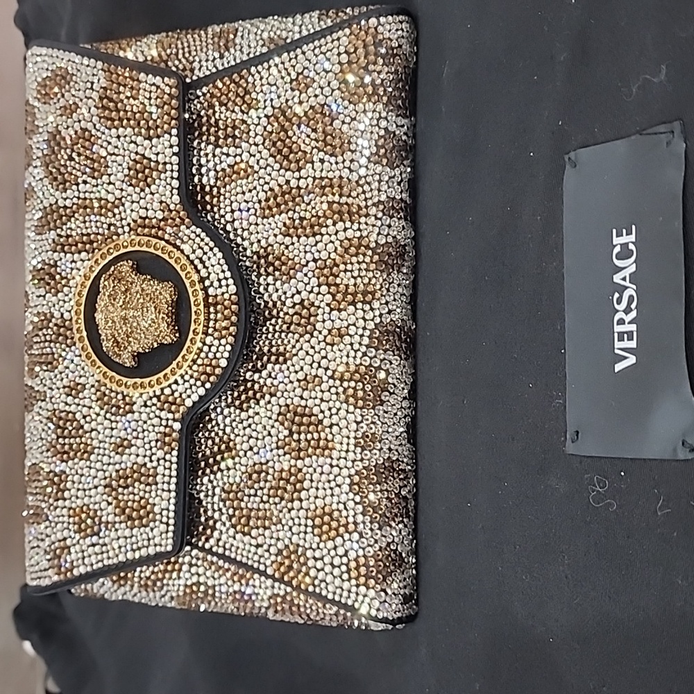 Versace La Medusa Crystal Leopard Clutch